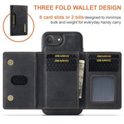 For iPhone 16e DG.MING M2 Series 3-Fold Card Bag Wallet Leather Phone Case(Black)