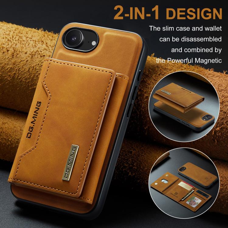For iPhone 16e DG.MING M2 Series 3-Fold Card Bag Wallet Leather Phone Case(Brown)