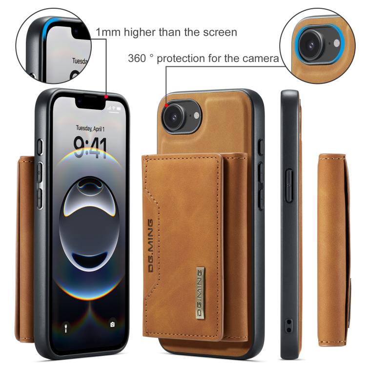 For iPhone 16e DG.MING M2 Series 3-Fold Card Bag Wallet Leather Phone Case(Brown)