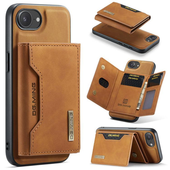 For iPhone 16e DG.MING M2 Series 3-Fold Card Bag Wallet Leather Phone Case(Brown)