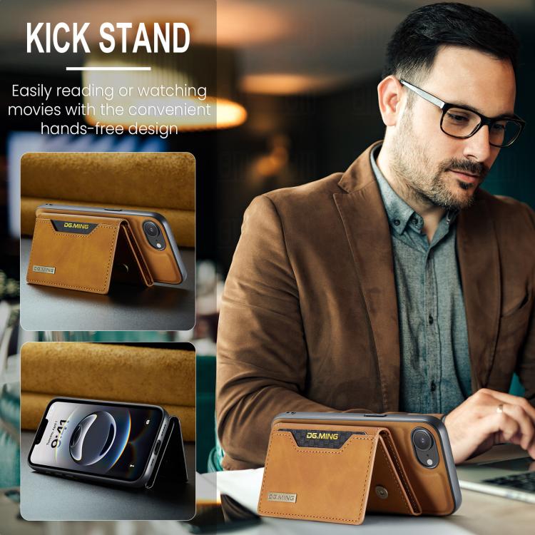 For iPhone 16e DG.MING M2 Series 3-Fold Card Bag Wallet Leather Phone Case(Brown)
