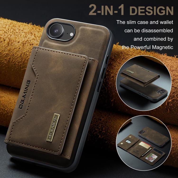 For iPhone 16e DG.MING M2 Series 3-Fold Card Bag Wallet Leather Phone Case(Coffee)