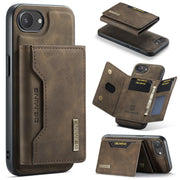 For iPhone 16e DG.MING M2 Series 3-Fold Card Bag Wallet Leather Phone Case(Coffee)