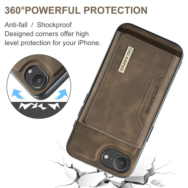 For iPhone 16e DG.MING M2 Series 3-Fold Card Bag Wallet Leather Phone Case(Coffee)