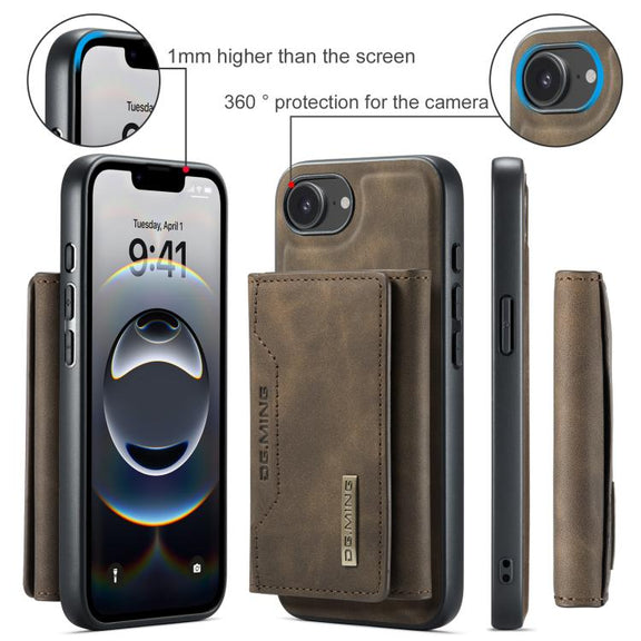For iPhone 16e DG.MING M2 Series 3-Fold Card Bag Wallet Leather Phone Case(Coffee)