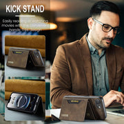 For iPhone 16e DG.MING M2 Series 3-Fold Card Bag Wallet Leather Phone Case(Coffee)