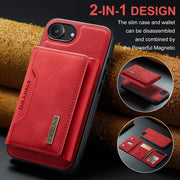 For iPhone 16e DG.MING M2 Series 3-Fold Card Bag Wallet Leather Phone Case(Red)