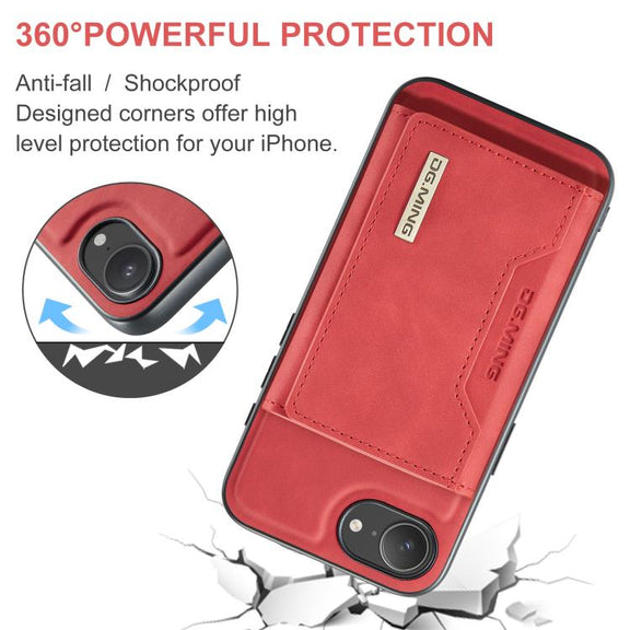 For iPhone 16e DG.MING M2 Series 3-Fold Card Bag Wallet Leather Phone Case(Red)
