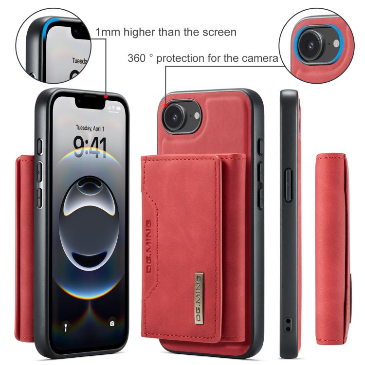 For iPhone 16e DG.MING M2 Series 3-Fold Card Bag Wallet Leather Phone Case(Red)
