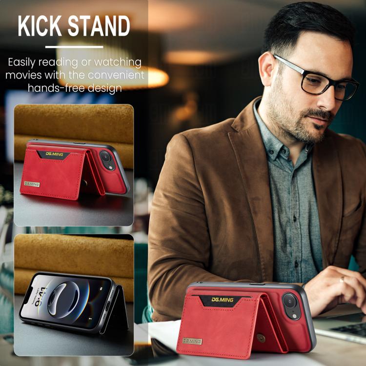 For iPhone 16e DG.MING M2 Series 3-Fold Card Bag Wallet Leather Phone Case(Red)