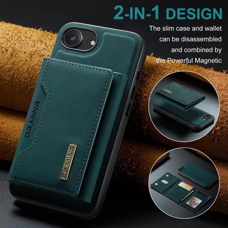 For iPhone 16e DG.MING M2 Series 3-Fold Card Bag Wallet Leather Phone Case(Green)