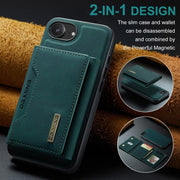 For iPhone 16e DG.MING M2 Series 3-Fold Card Bag Wallet Leather Phone Case(Green)