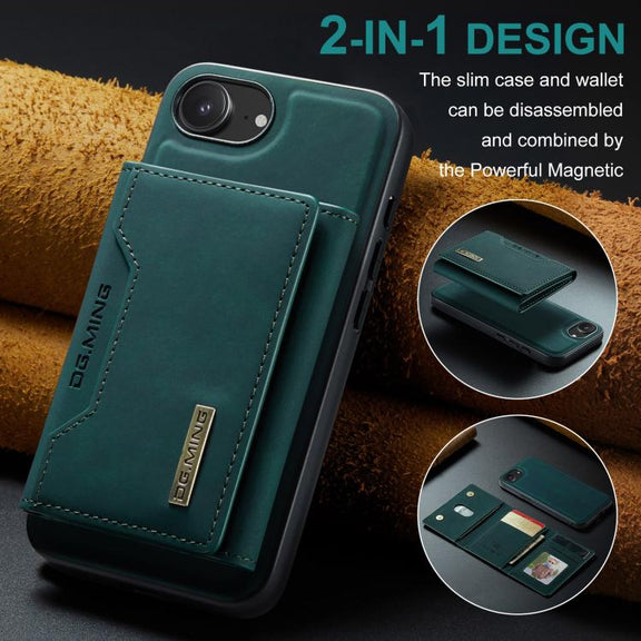 For iPhone 16e DG.MING M2 Series 3-Fold Card Bag Wallet Leather Phone Case(Green)