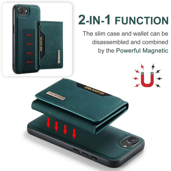 For iPhone 16e DG.MING M2 Series 3-Fold Card Bag Wallet Leather Phone Case(Green)