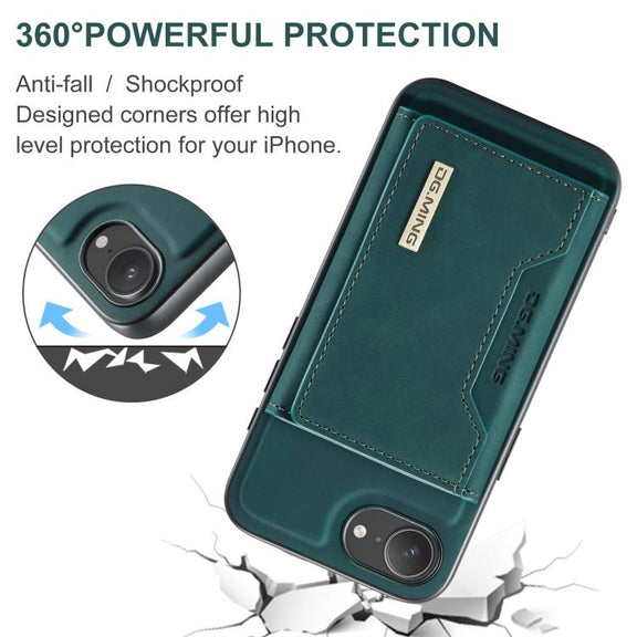For iPhone 16e DG.MING M2 Series 3-Fold Card Bag Wallet Leather Phone Case(Green)