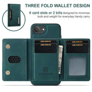 For iPhone 16e DG.MING M2 Series 3-Fold Card Bag Wallet Leather Phone Case(Green)