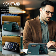 For iPhone 16e DG.MING M2 Series 3-Fold Card Bag Wallet Leather Phone Case(Green)