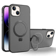 For iPhone 14 Plus MagSafe Metal Holder Frosted Translucent Phone Case(Black) - iPhone 14 Plus Cases by PMC TechLife | Online Shopping South Africa | PMC TechLife