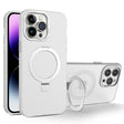 For iPhone 14 Pro MagSafe Metal Holder Frosted Translucent Phone Case(White) - iPhone 14 Pro Cases by PMC TechLife | Online Shopping South Africa | PMC TechLife