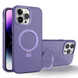For iPhone 14 Pro Max MagSafe Metal Holder Frosted Translucent Phone Case(Dark Purple) - iPhone 14 Pro Max Cases by PMC TechLife | Online Shopping South Africa | PMC TechLife