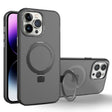 For iPhone 13 Pro MagSafe Metal Holder Frosted Translucent Phone Case(Black) - iPhone 13 Pro Cases by PMC TechLife | Online Shopping South Africa | PMC TechLife
