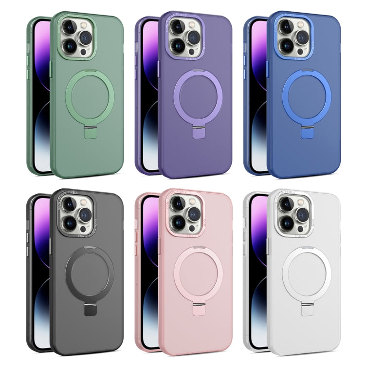For iPhone 11 MagSafe Metal Holder Frosted Translucent Phone Case(Black)