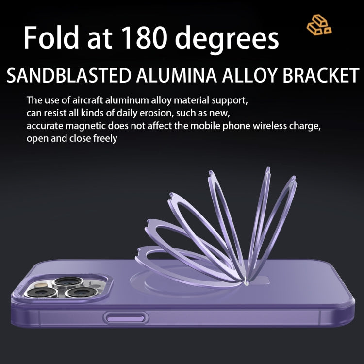 For iPhone 14 Plus MagSafe Metal Holder Frosted Translucent Phone Case(Black)