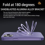 For iPhone 14 Plus MagSafe Metal Holder Frosted Translucent Phone Case(Black)