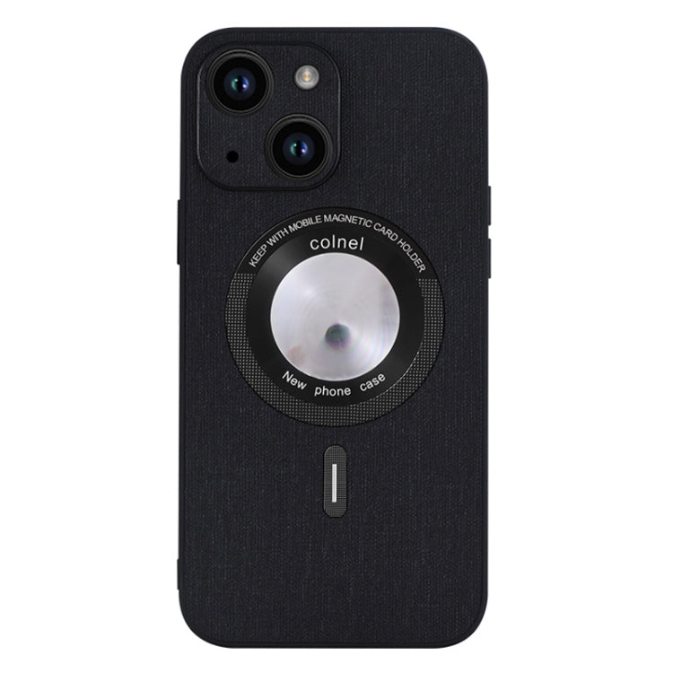 For iPhone 15 Plus Cloth Texture MagSafe Magnetic PU Phone Case(Black)