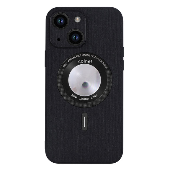 For iPhone 15 Plus Cloth Texture MagSafe Magnetic PU Phone Case(Black)
