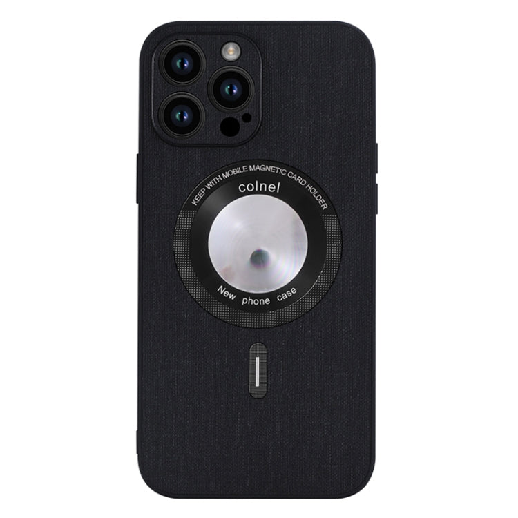 For iPhone 15 Pro Max Cloth Texture MagSafe Magnetic PU Phone Case(Black)