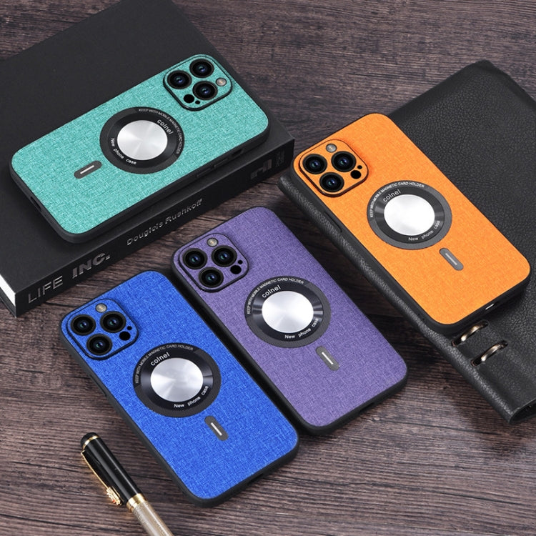 For iPhone 15 Pro Max Cloth Texture MagSafe Magnetic PU Phone Case(Black)