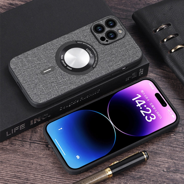 For iPhone 15 Pro Max Cloth Texture MagSafe Magnetic PU Phone Case(Black)