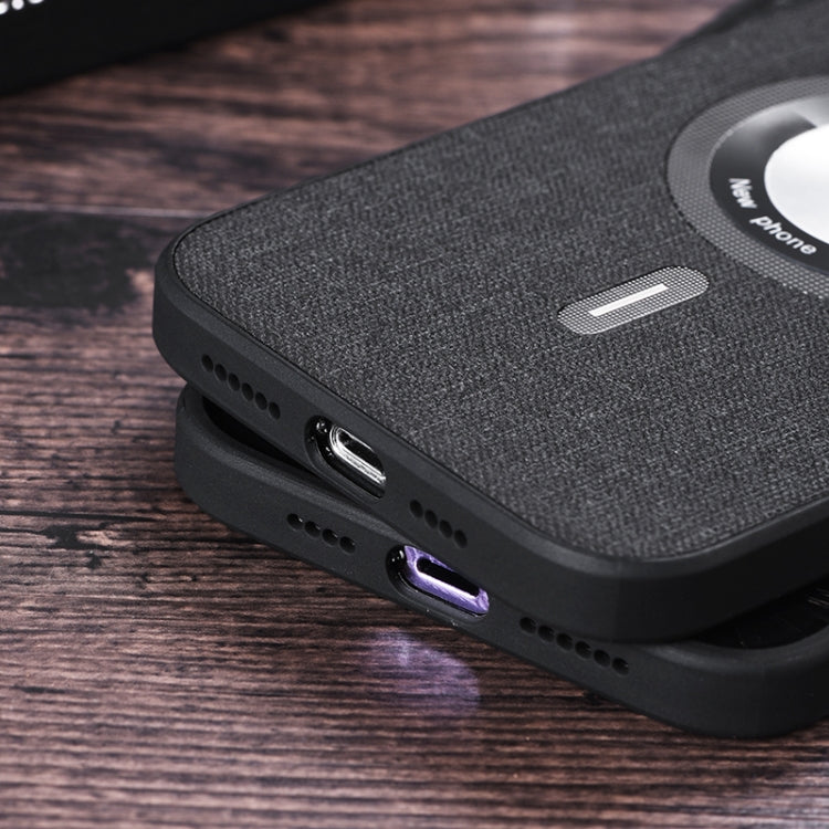 For iPhone 15 Pro Max Cloth Texture MagSafe Magnetic PU Phone Case(Black)