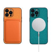 For iPhone 15 Pro Cloth Texture MagSafe Magnetic PU Phone Case(Light Green)