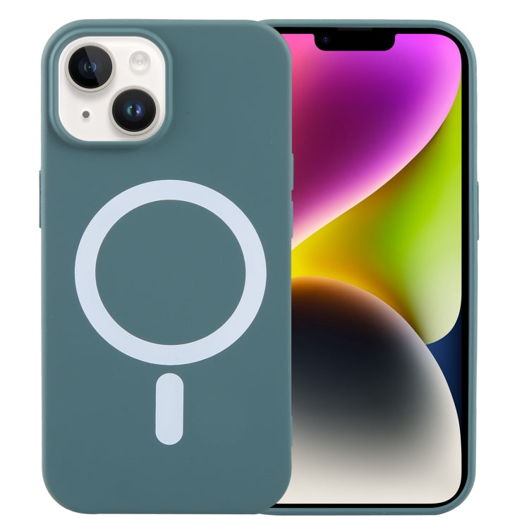 For iPhone 14 Plus MagSafe Liquid Silicone Phone Case(Deep Green)