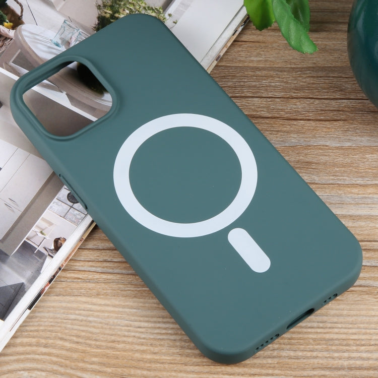 For iPhone 14 Plus MagSafe Liquid Silicone Phone Case(Deep Green)