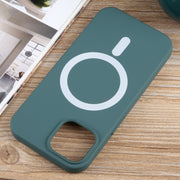For iPhone 14 Plus MagSafe Liquid Silicone Phone Case(Deep Green)