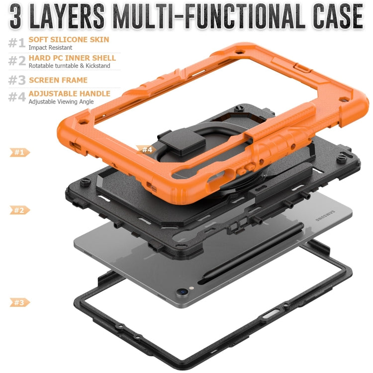 For Samsung Galaxy Tab S9 D Type Silicone Hybrid PC Tablet Case with Handle Holder(Orange)