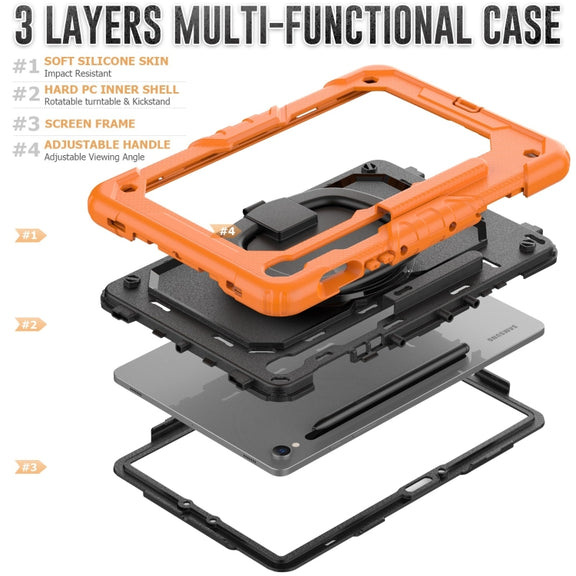For Samsung Galaxy Tab S9 D Type Silicone Hybrid PC Tablet Case with Handle Holder(Orange)