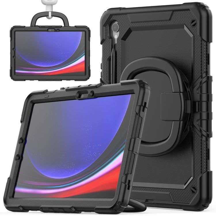 For Samsung Galaxy Tab S9 D Type Silicone Hybrid PC Tablet Case with Handle Holder(Black)