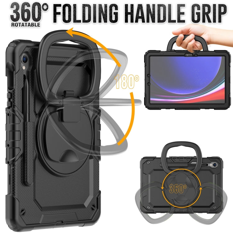 For Samsung Galaxy Tab S9 D Type Silicone Hybrid PC Tablet Case with Handle Holder(Black)