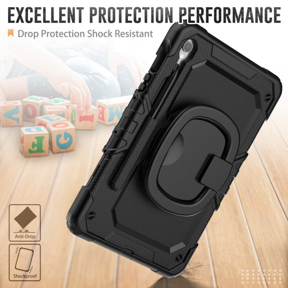For Samsung Galaxy Tab S9 D Type Silicone Hybrid PC Tablet Case with Handle Holder(Black)