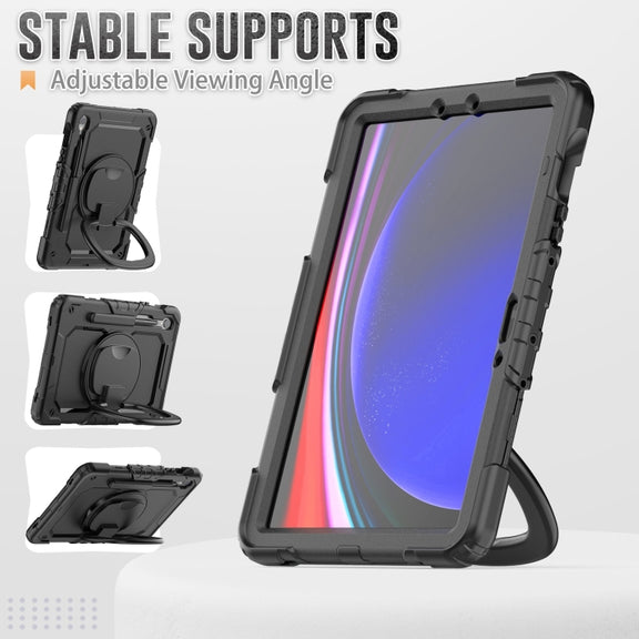 For Samsung Galaxy Tab S9 D Type Silicone Hybrid PC Tablet Case with Handle Holder(Black)
