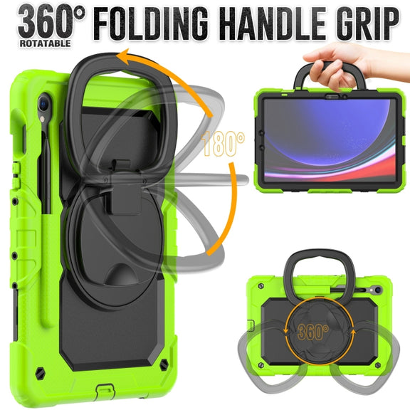 For Samsung Galaxy Tab S9 D Type Silicone Hybrid PC Tablet Case with Handle Holder(Yellow Green)