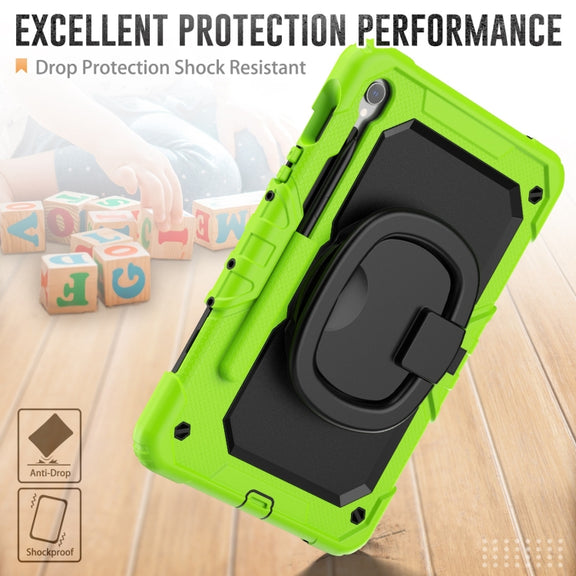 For Samsung Galaxy Tab S9 D Type Silicone Hybrid PC Tablet Case with Handle Holder(Yellow Green)