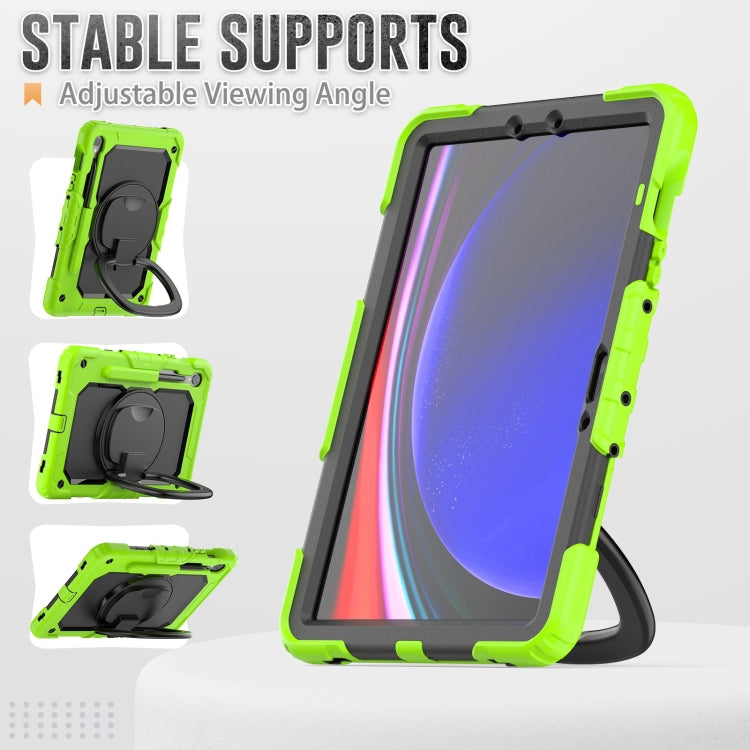 For Samsung Galaxy Tab S9 D Type Silicone Hybrid PC Tablet Case with Handle Holder(Yellow Green)