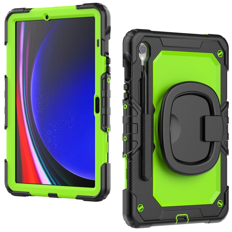For Samsung Galaxy Tab S9 D Type Silicone Hybrid PC Tablet Case with Handle Holder(Yellow Green PC)
