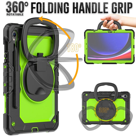 For Samsung Galaxy Tab S9 D Type Silicone Hybrid PC Tablet Case with Handle Holder(Yellow Green PC)