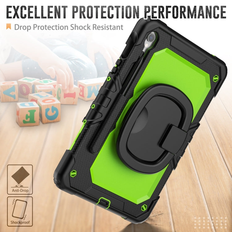 For Samsung Galaxy Tab S9 D Type Silicone Hybrid PC Tablet Case with Handle Holder(Yellow Green PC)